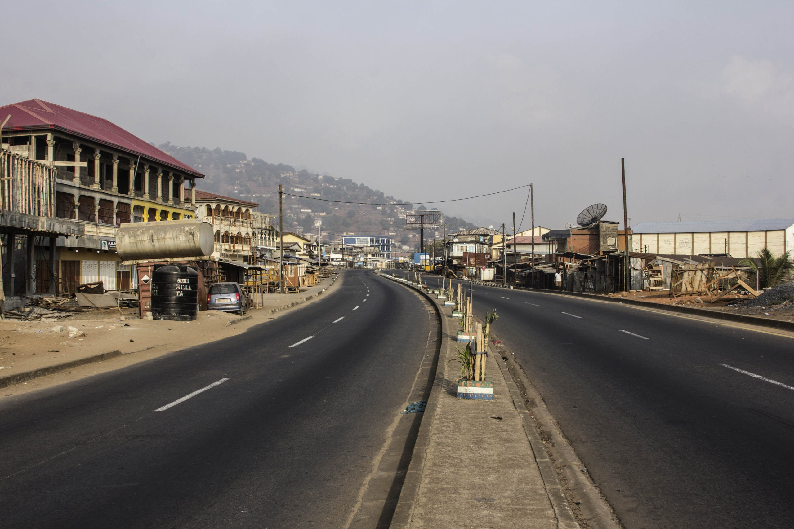 Empty roads and streets in Freetown, Sierra Leone during 3-day curfew declaration, April 5, 2020.