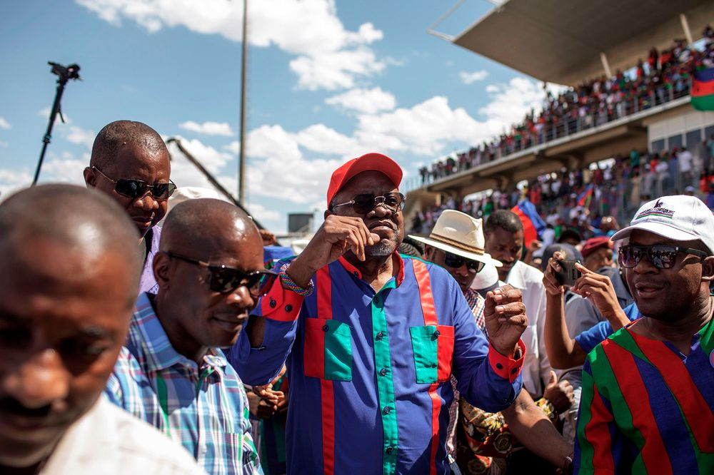 Hage Gottfried Geingob arrives to address the final Namibian General elections SWAPO campaign rally on 23 November 2019.