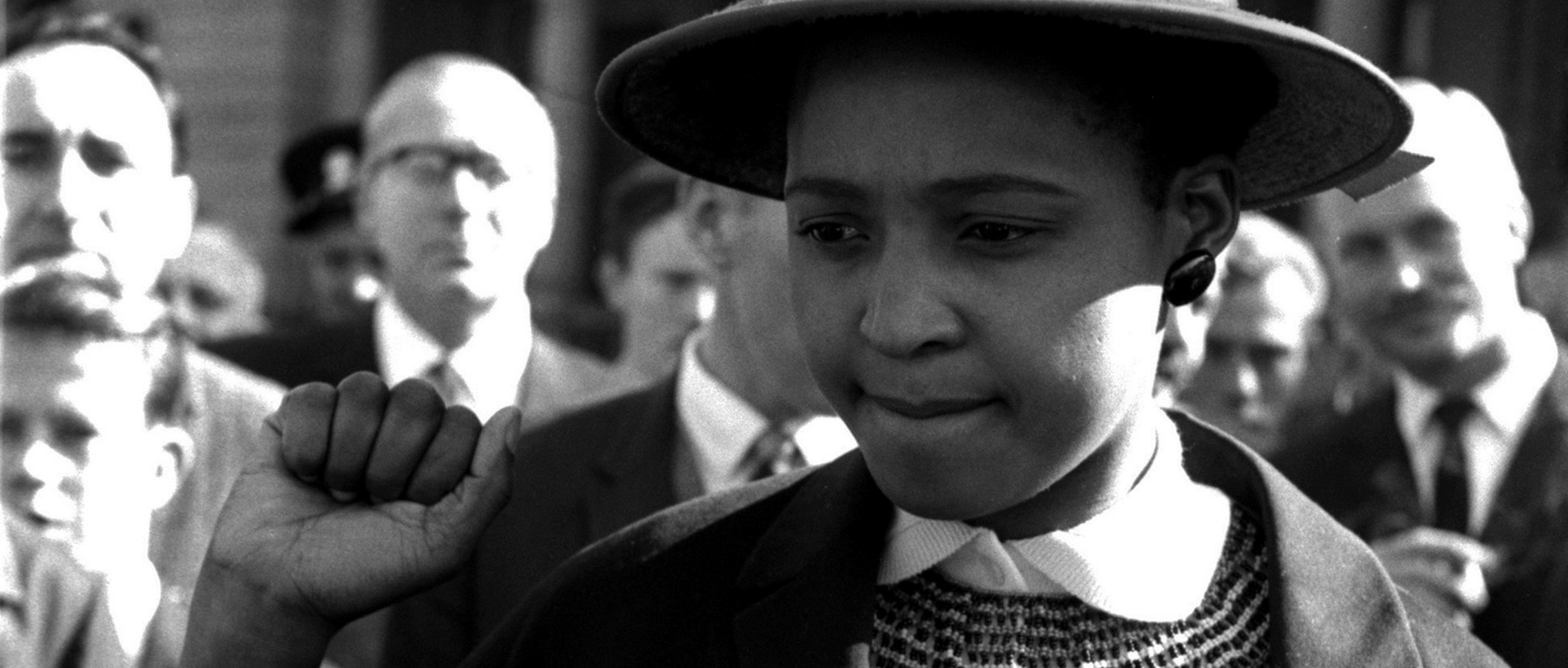 Image: Still from 'The State vs. Nelson Mandela and the Others'. Winnie Mandela at the Rivonia Trial.